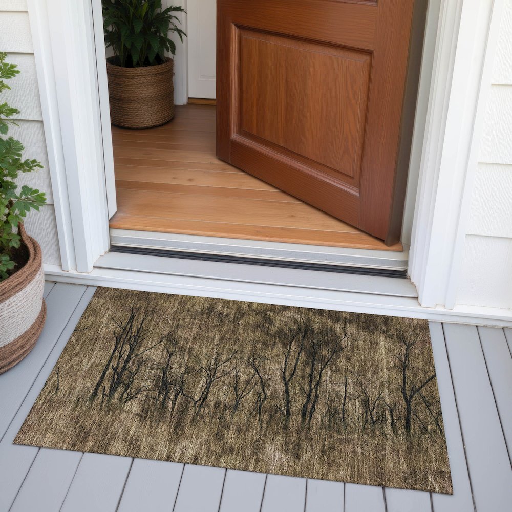 Machine Washable Indoor/Outdoor Chantille ACN2083 Brown 1'8" x 2'6" Rug. Picture 6
