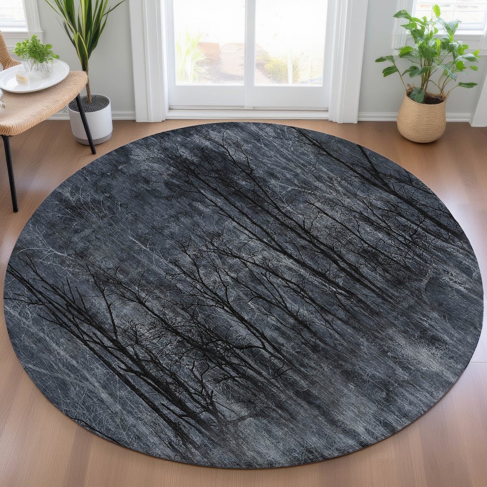 Machine Washable Indoor/Outdoor Chantille ACN2083 Charcoal 8' x 8' Round Rug. Picture 5