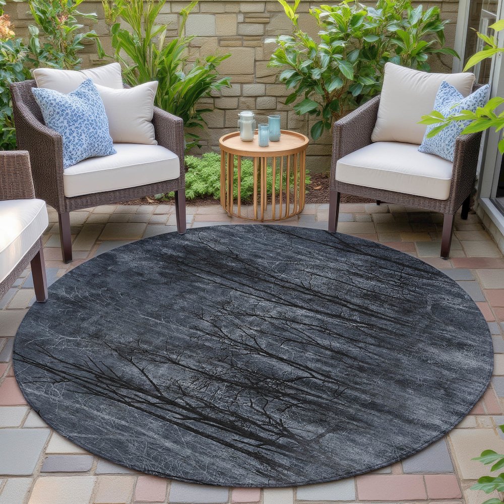 Machine Washable Indoor/Outdoor Chantille ACN2083 Charcoal 8' x 8' Round Rug. Picture 6
