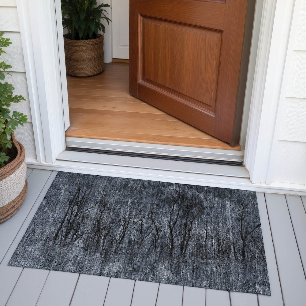 Machine Washable Indoor/Outdoor Chantille ACN2083 Charcoal 1'8" x 2'6" Rug. Picture 6