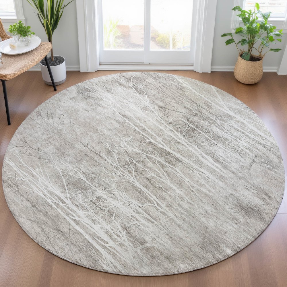 Machine Washable Indoor/Outdoor Chantille ACN2083 Silver 8' x 8' Round Rug. Picture 5