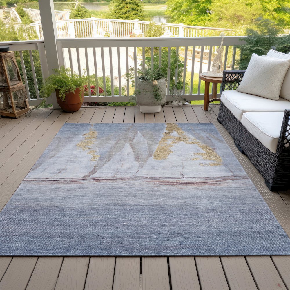Machine Washable Indoor/Outdoor Chantille ACN2084 Blue 2'6" x 3'10" Rug. Picture 8