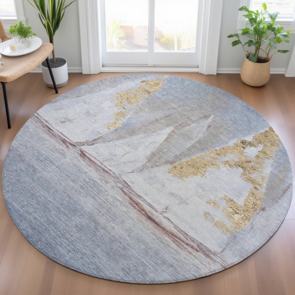 Machine Washable Indoor/Outdoor Chantille ACN2084 Blue 8' x 8' Round Rug. Picture 5
