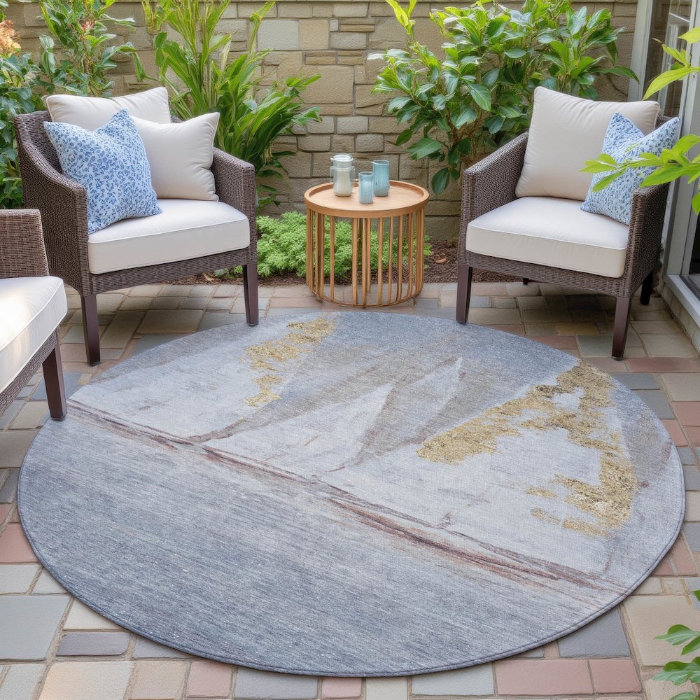 Machine Washable Indoor/Outdoor Chantille ACN2084 Blue 8' x 8' Round Rug. Picture 6