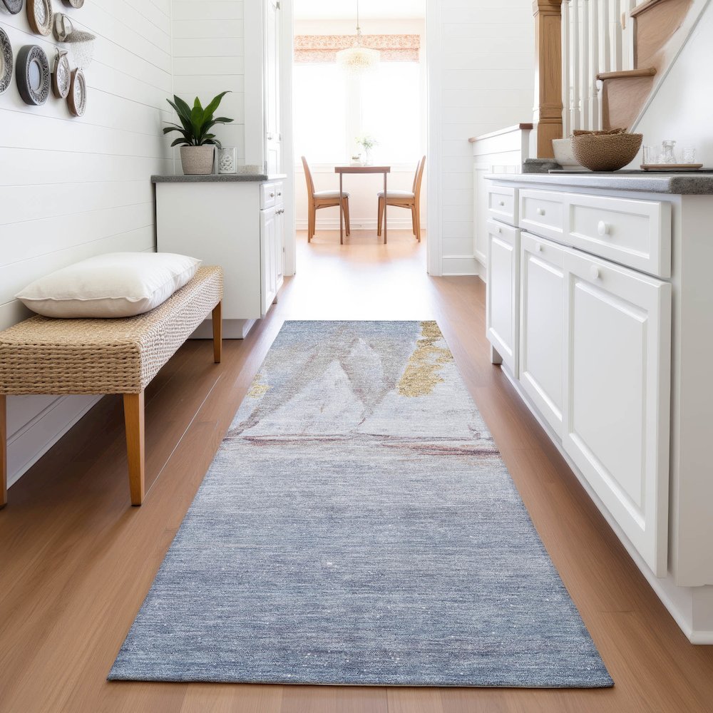 Machine Washable Indoor/Outdoor Chantille ACN2084 Blue 2'3" x 7'6" Runner Rug. Picture 5