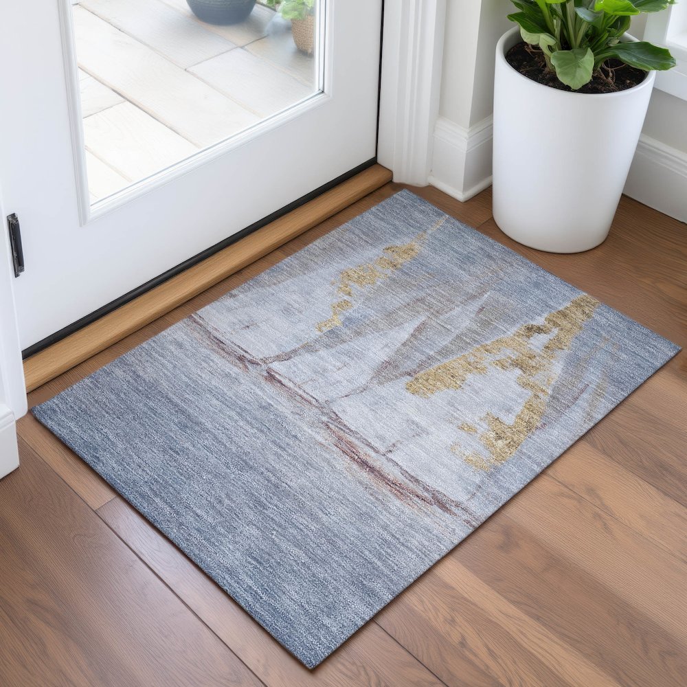 Machine Washable Indoor/Outdoor Chantille ACN2084 Blue 1'8" x 2'6" Rug. Picture 5