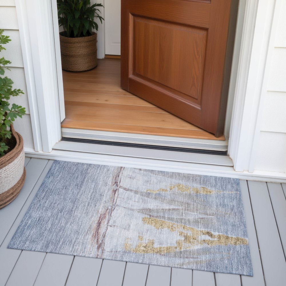 Machine Washable Indoor/Outdoor Chantille ACN2084 Blue 1'8" x 2'6" Rug. Picture 6