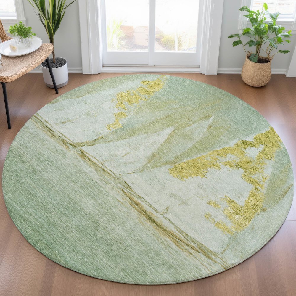 Machine Washable Indoor/Outdoor Chantille ACN2084 Green 8' x 8' Round Rug. Picture 5
