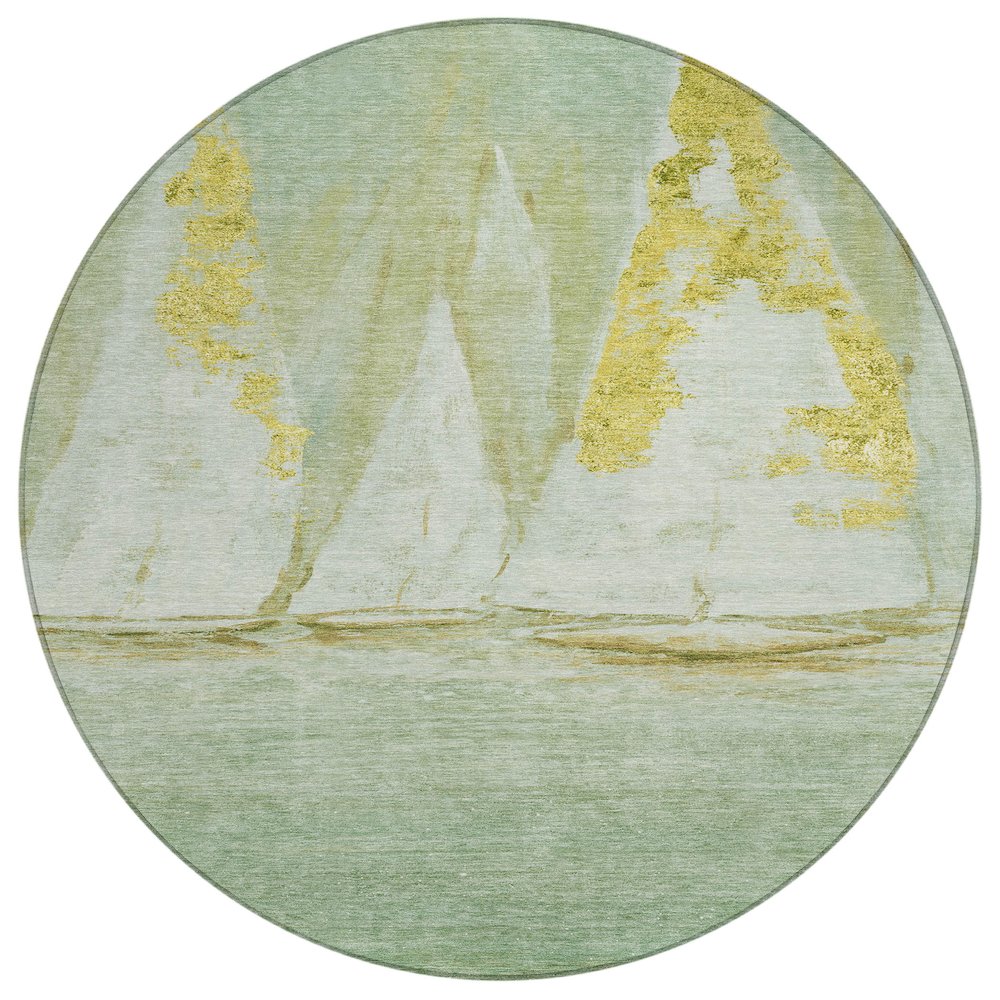 Machine Washable Indoor/Outdoor Chantille ACN2084 Green 8' x 8' Round Rug. Picture 1