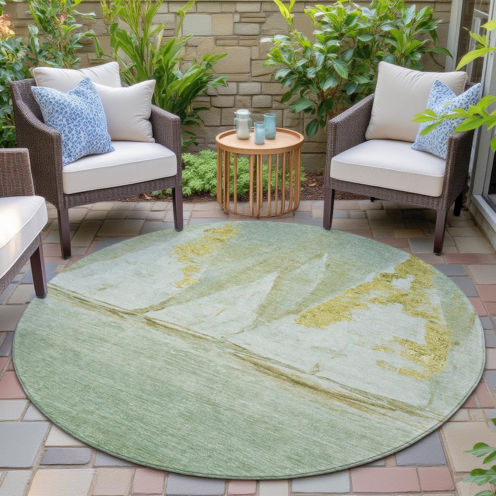Machine Washable Indoor/Outdoor Chantille ACN2084 Green 8' x 8' Round Rug. Picture 6