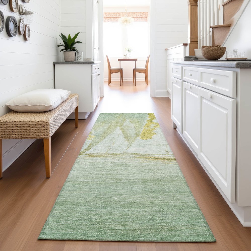 Machine Washable Indoor/Outdoor Chantille ACN2084 Green 2'3" x 7'6" Runner Rug. Picture 5