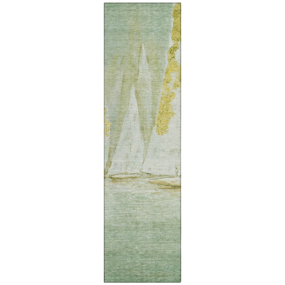 Machine Washable Indoor/Outdoor Chantille ACN2084 Green 2'3" x 7'6" Runner Rug. Picture 1