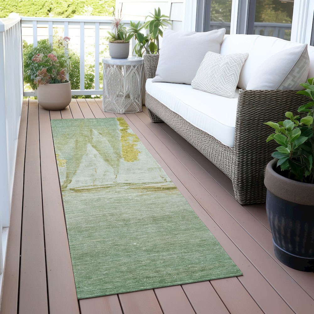 Machine Washable Indoor/Outdoor Chantille ACN2084 Green 2'3" x 7'6" Runner Rug. Picture 6