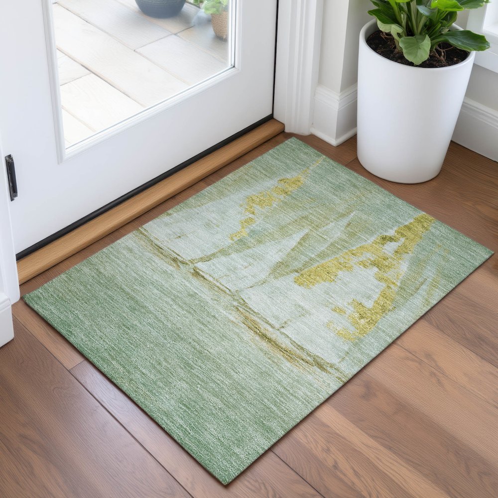 Machine Washable Indoor/Outdoor Chantille ACN2084 Green 1'8" x 2'6" Rug. Picture 5