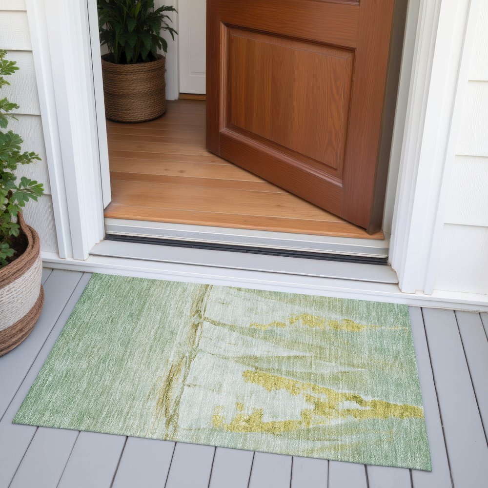 Machine Washable Indoor/Outdoor Chantille ACN2084 Green 1'8" x 2'6" Rug. Picture 6
