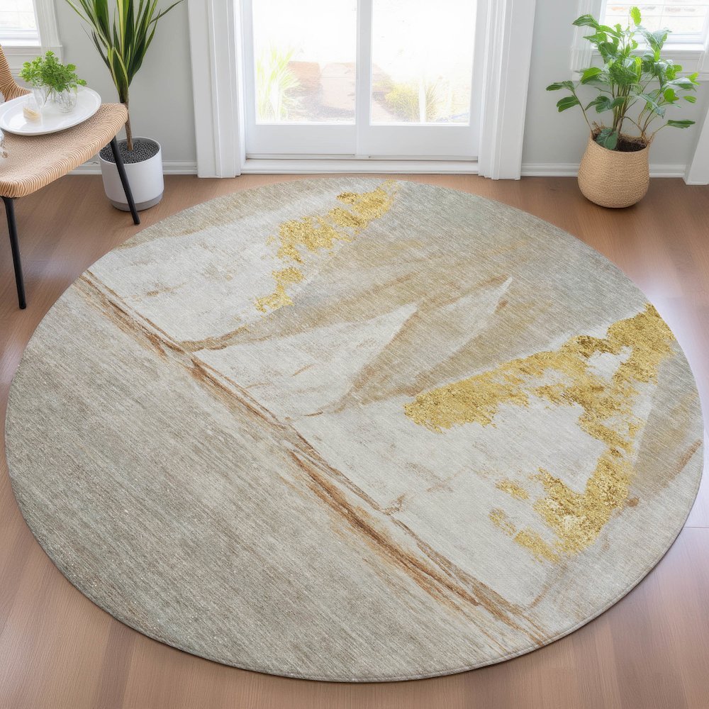 Machine Washable Indoor/Outdoor Chantille ACN2084 Taupe 8' x 8' Round Rug. Picture 5