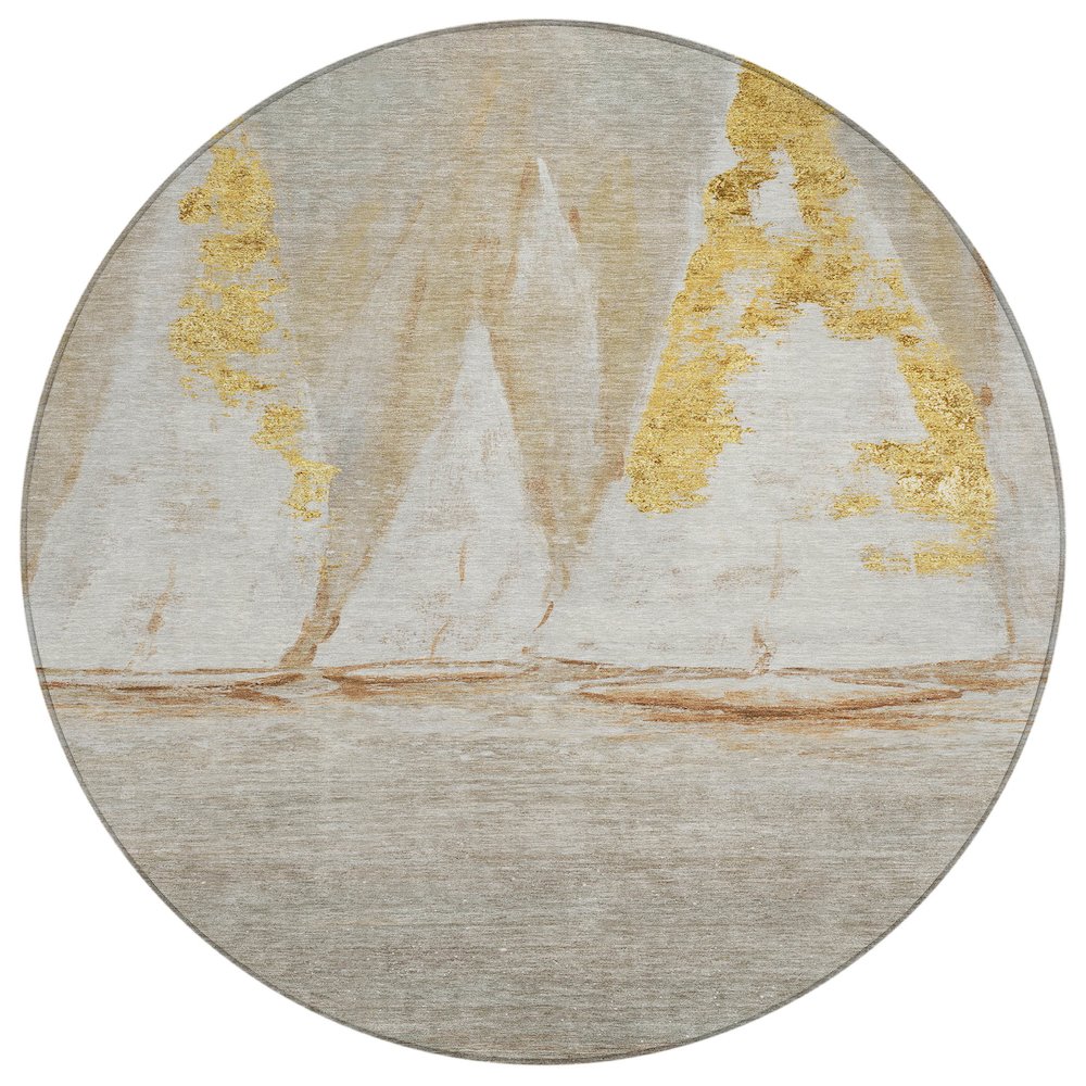 Machine Washable Indoor/Outdoor Chantille ACN2084 Taupe 8' x 8' Round Rug. Picture 1