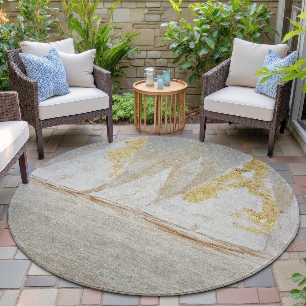Machine Washable Indoor/Outdoor Chantille ACN2084 Taupe 8' x 8' Round Rug. Picture 6