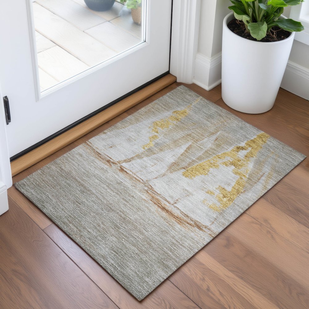 Machine Washable Indoor/Outdoor Chantille ACN2084 Taupe 1'8" x 2'6" Rug. Picture 5