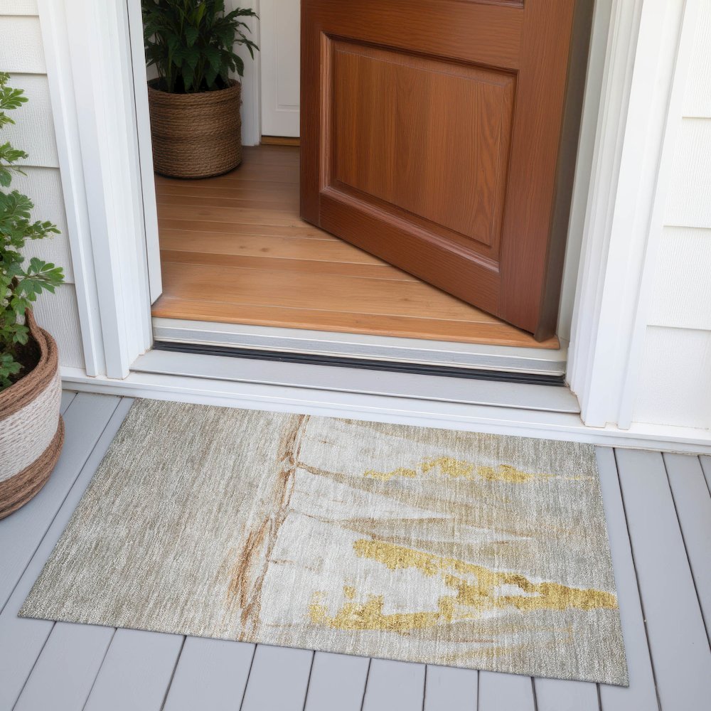 Machine Washable Indoor/Outdoor Chantille ACN2084 Taupe 1'8" x 2'6" Rug. Picture 6