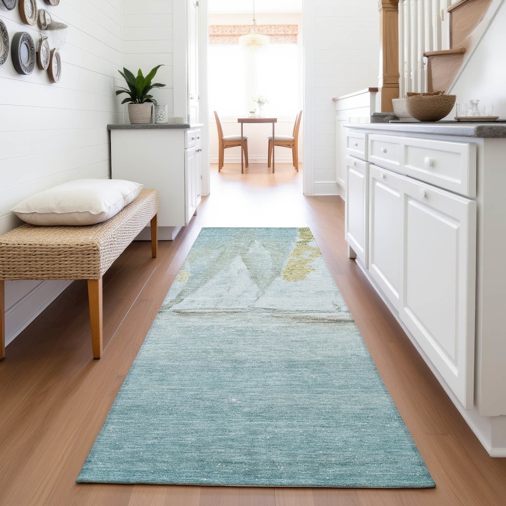 Machine Washable Indoor/Outdoor Chantille ACN2084 Teal 2'3" x 7'6" Runner Rug. Picture 5