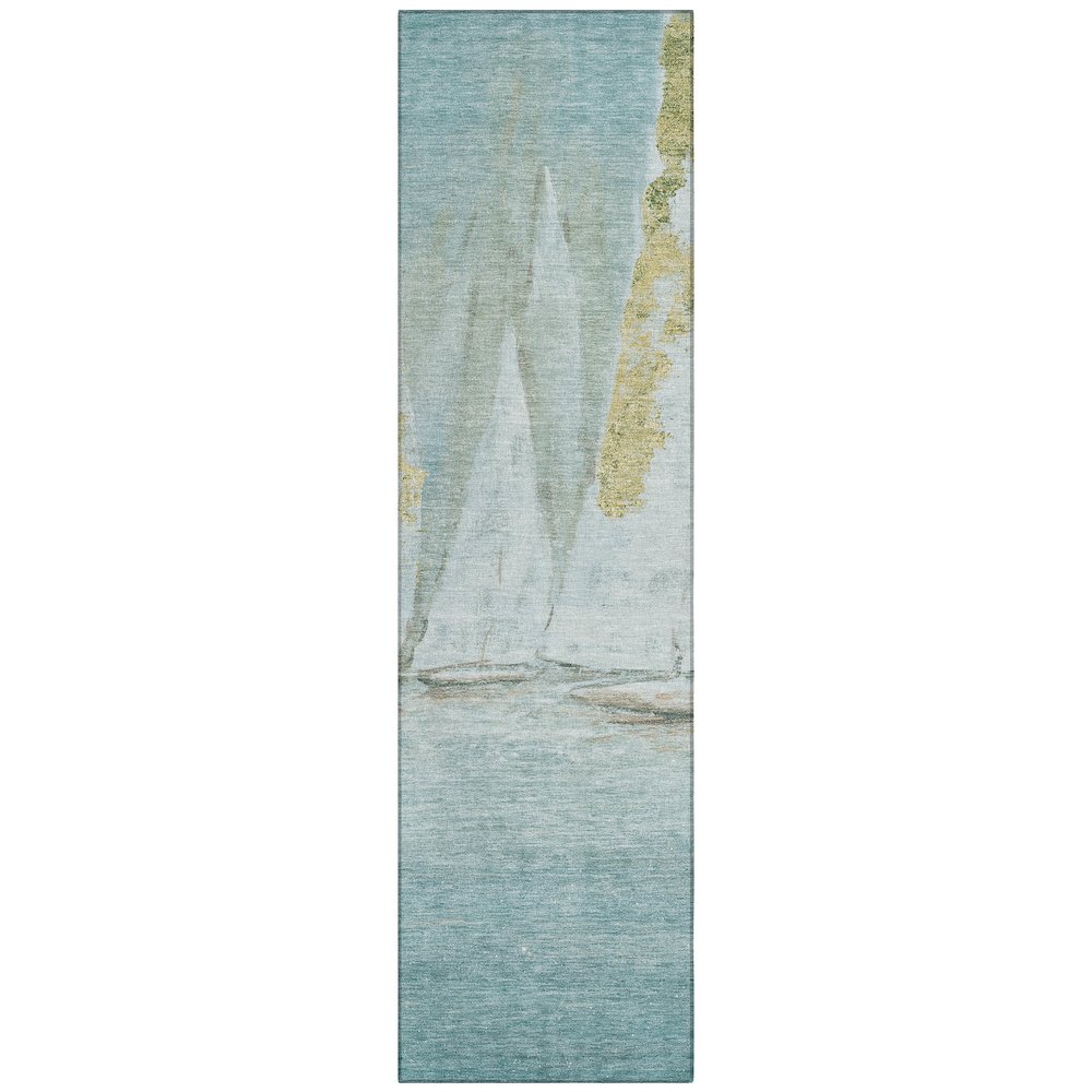 Machine Washable Indoor/Outdoor Chantille ACN2084 Teal 2'3" x 7'6" Runner Rug. Picture 1