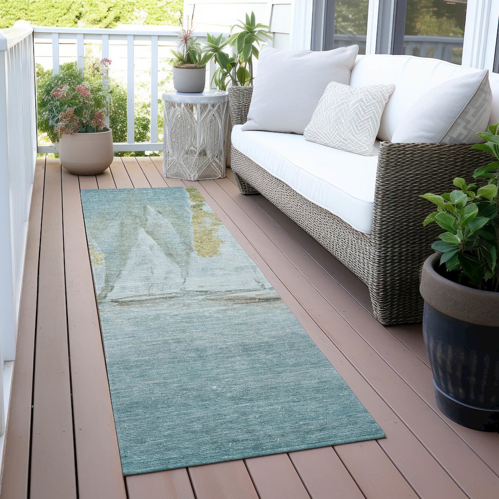 Machine Washable Indoor/Outdoor Chantille ACN2084 Teal 2'3" x 7'6" Runner Rug. Picture 6
