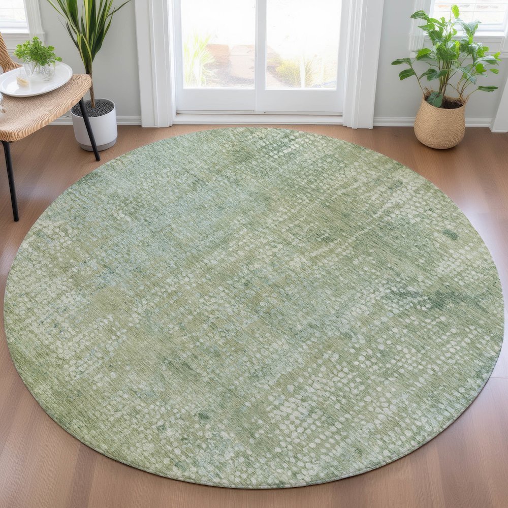 Machine Washable Indoor/Outdoor Chantille ACN2087 Green 8' x 8' Round Rug. Picture 5