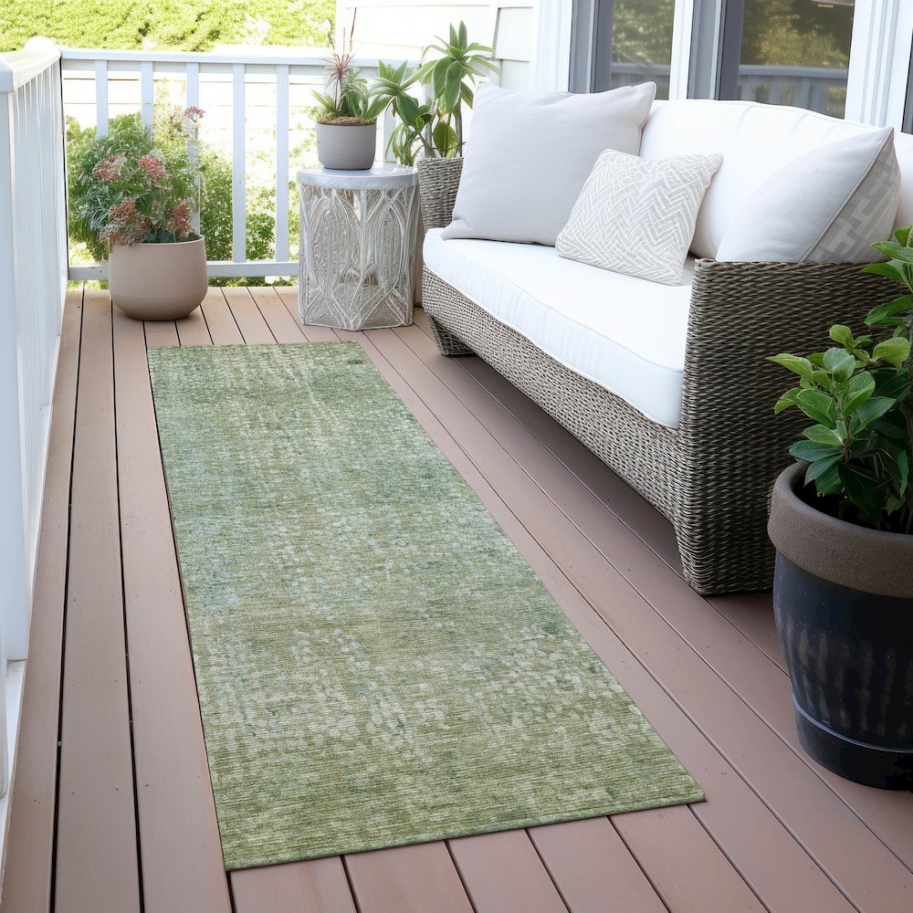 Machine Washable Indoor/Outdoor Chantille ACN2087 Green 2'3" x 7'6" Runner Rug. Picture 6