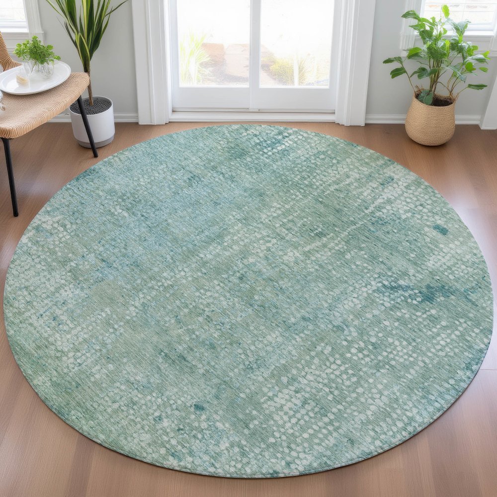 Machine Washable Indoor/Outdoor Chantille ACN2087 Teal 8' x 8' Round Rug. Picture 5