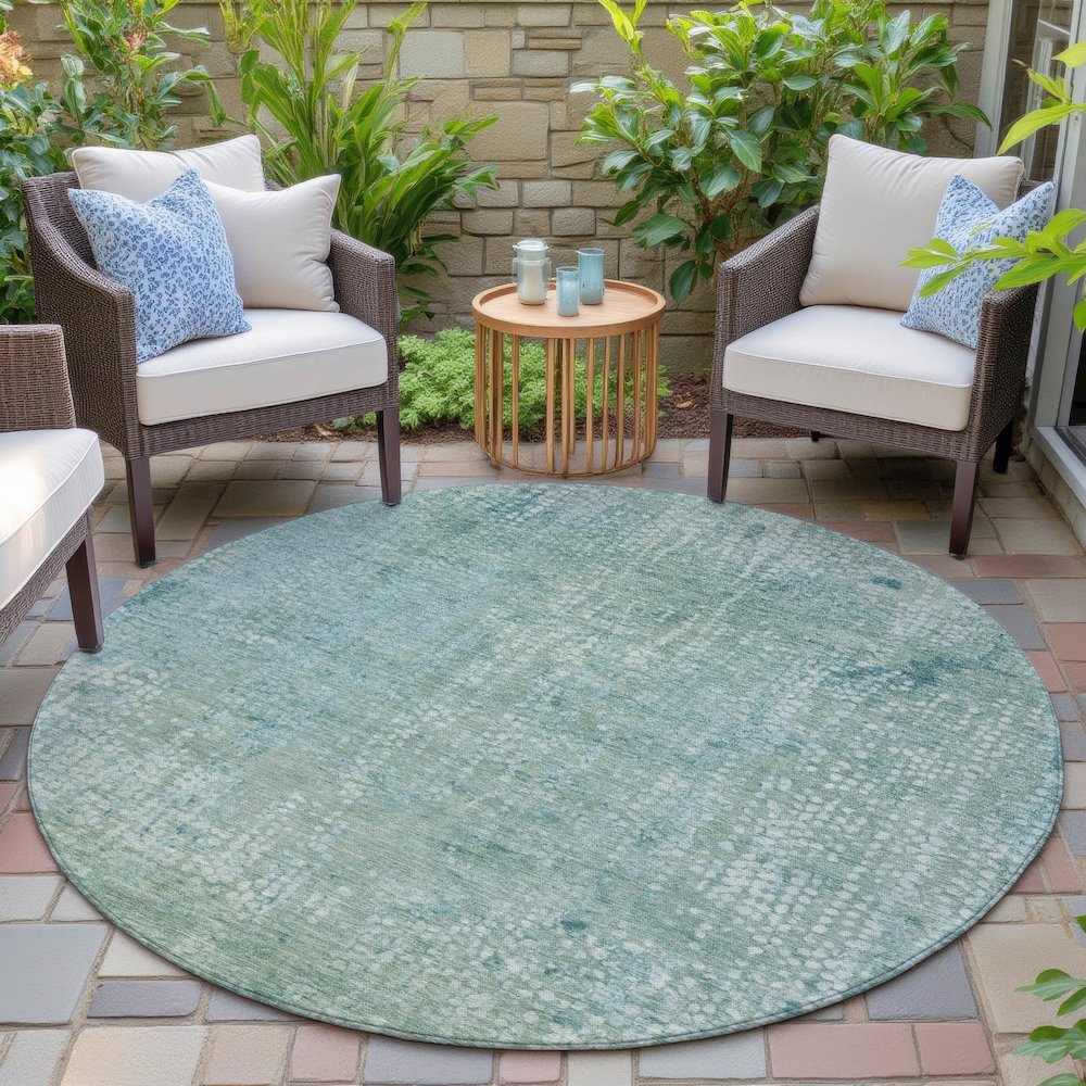 Machine Washable Indoor/Outdoor Chantille ACN2087 Teal 8' x 8' Round Rug. Picture 6