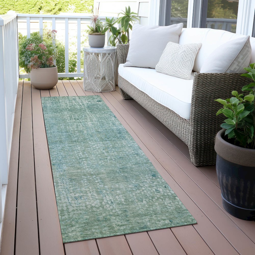 Machine Washable Indoor/Outdoor Chantille ACN2087 Teal 2'3" x 7'6" Runner Rug. Picture 6