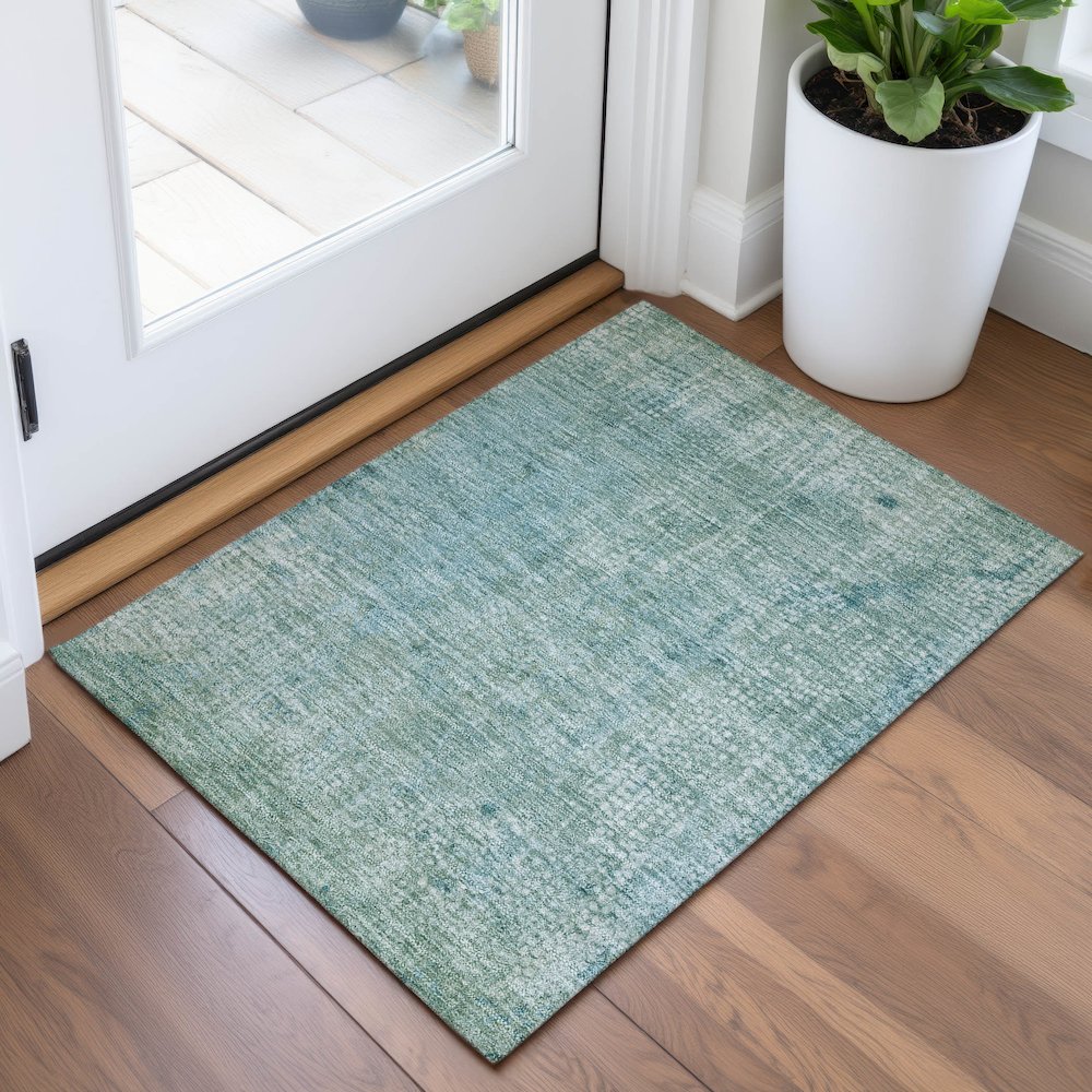 Machine Washable Indoor/Outdoor Chantille ACN2087 Teal 1'8" x 2'6" Rug. Picture 5