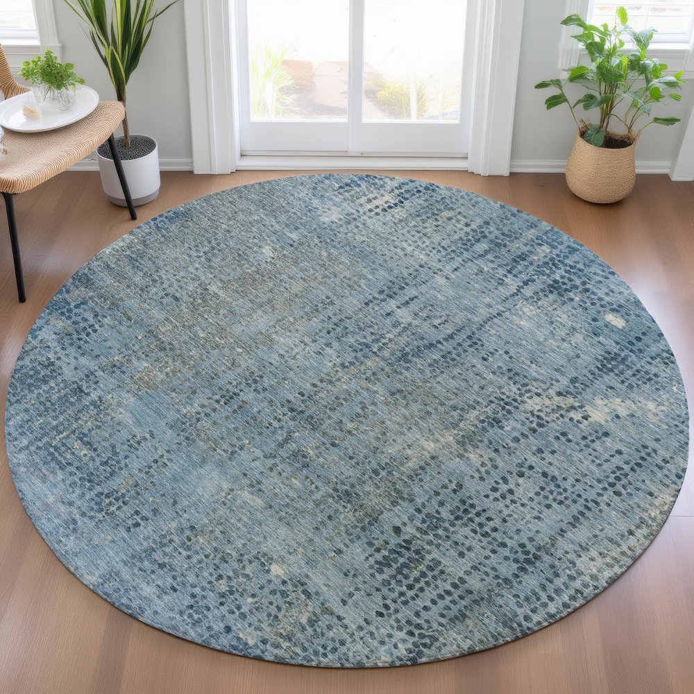 Machine Washable Indoor/Outdoor Chantille ACN2088 Blue 8' x 8' Round Rug. Picture 5