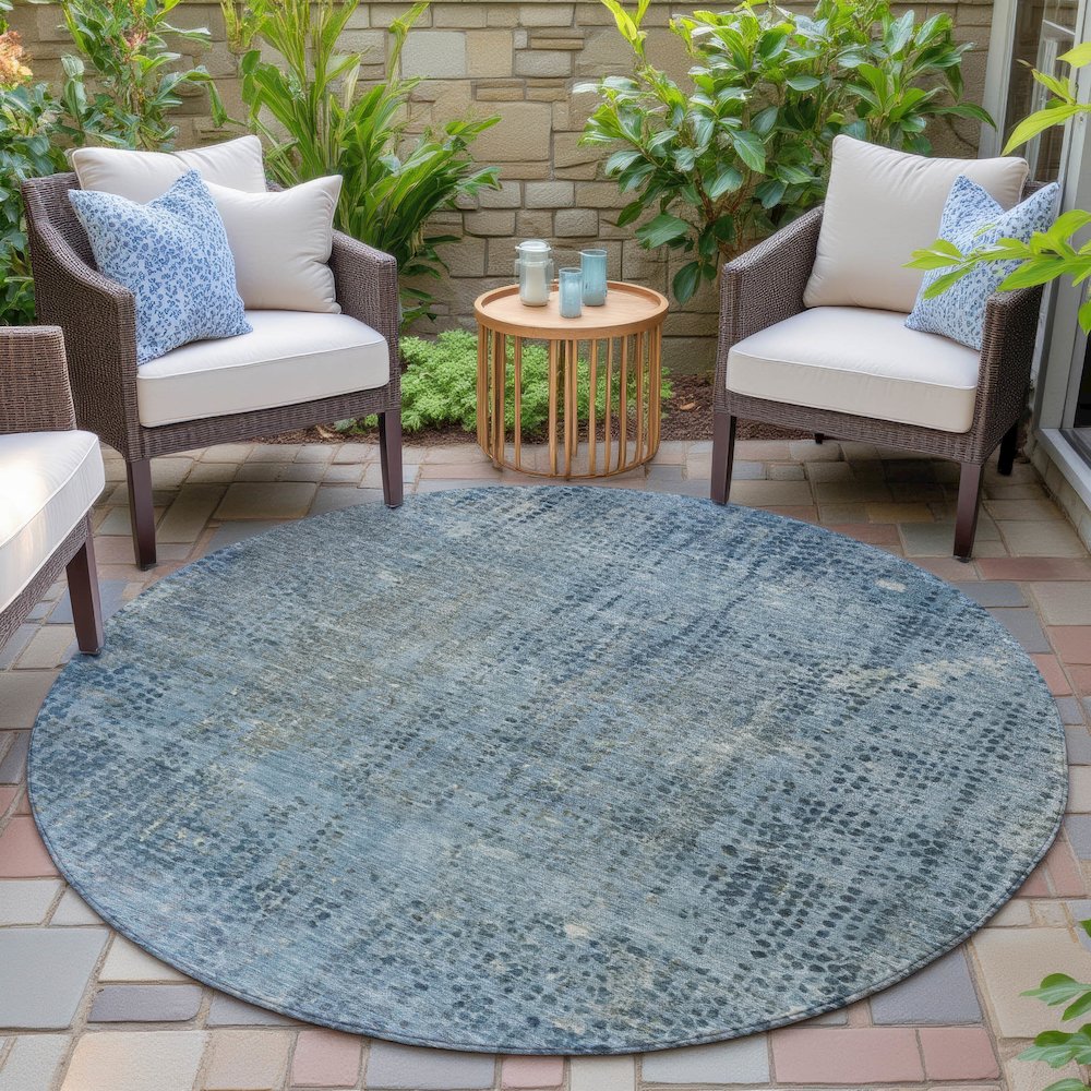Machine Washable Indoor/Outdoor Chantille ACN2088 Blue 8' x 8' Round Rug. Picture 6