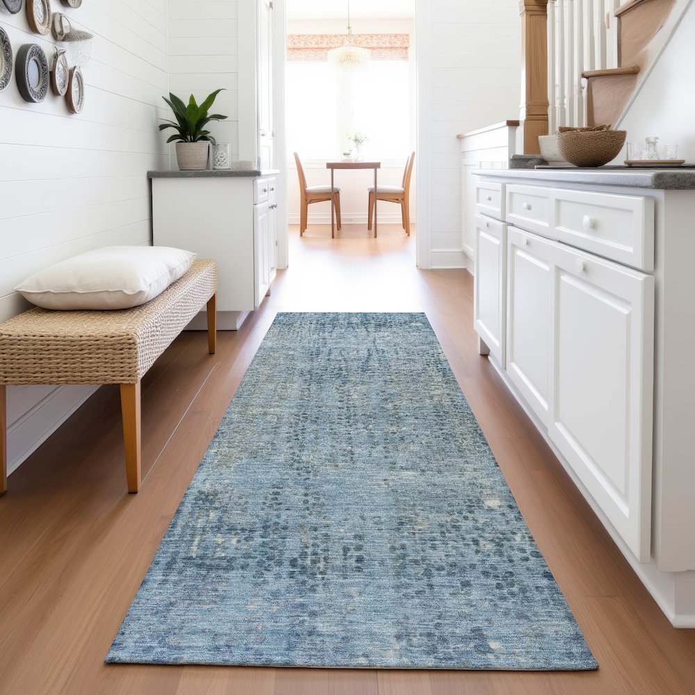 Machine Washable Indoor/Outdoor Chantille ACN2088 Blue 2'3" x 7'6" Runner Rug. Picture 5