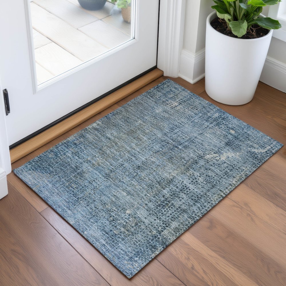 Machine Washable Indoor/Outdoor Chantille ACN2088 Blue 1'8" x 2'6" Rug. Picture 5