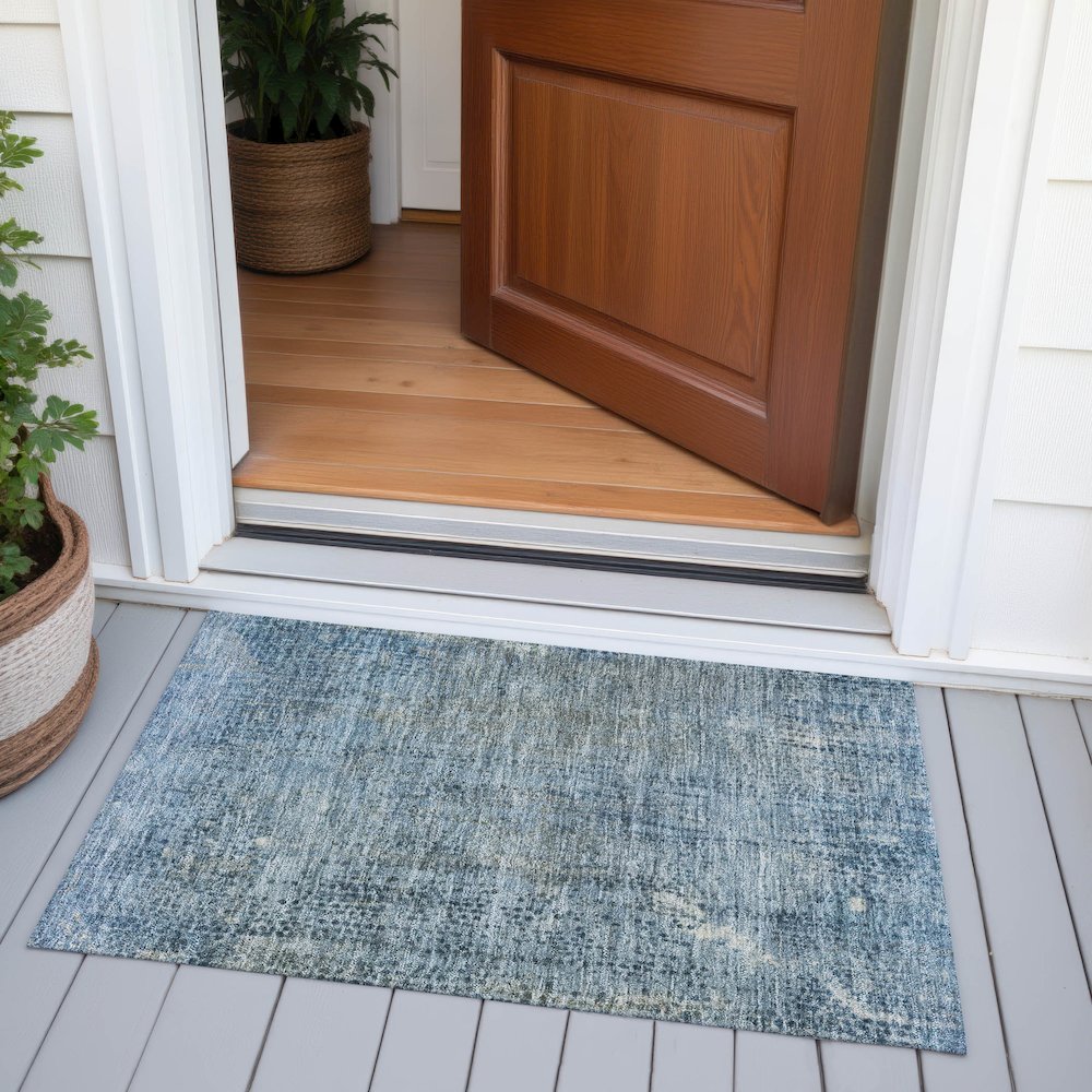 Machine Washable Indoor/Outdoor Chantille ACN2088 Blue 1'8" x 2'6" Rug. Picture 6