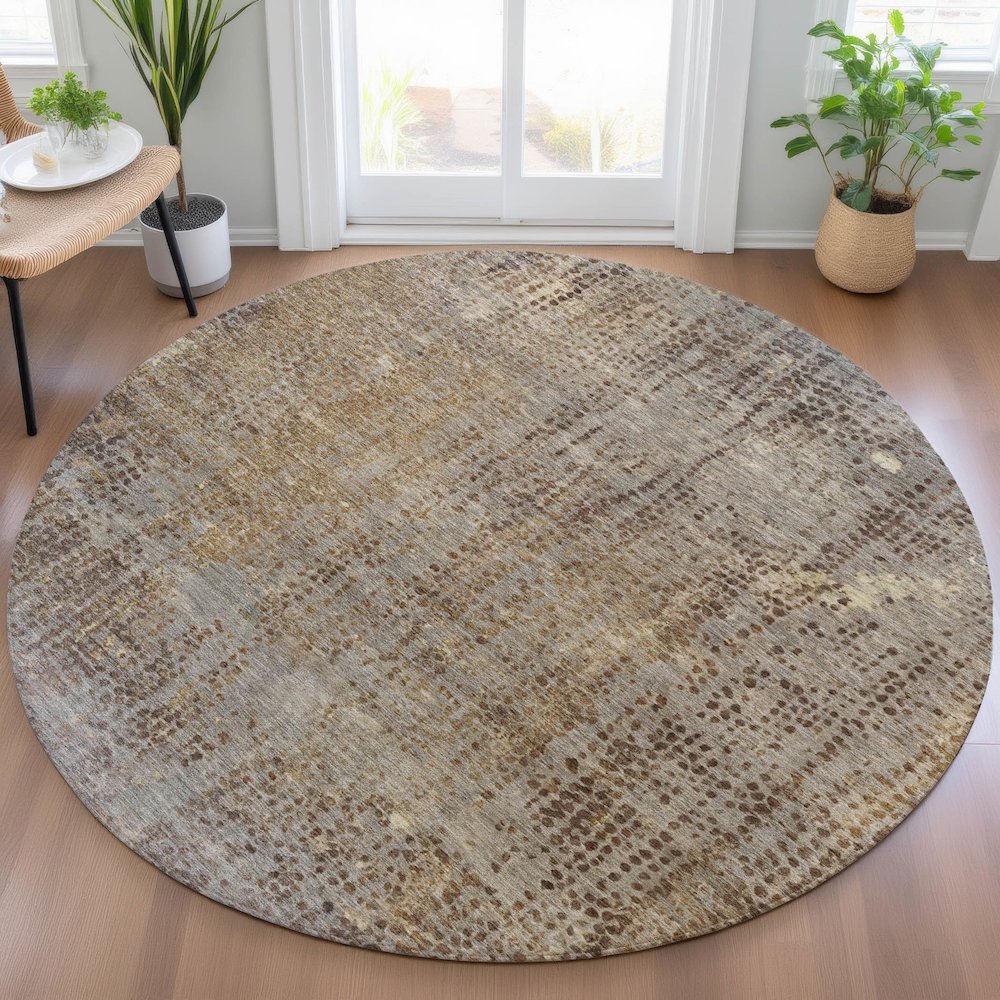 Machine Washable Indoor/Outdoor Chantille ACN2088 Brown 8' x 8' Round Rug. Picture 5