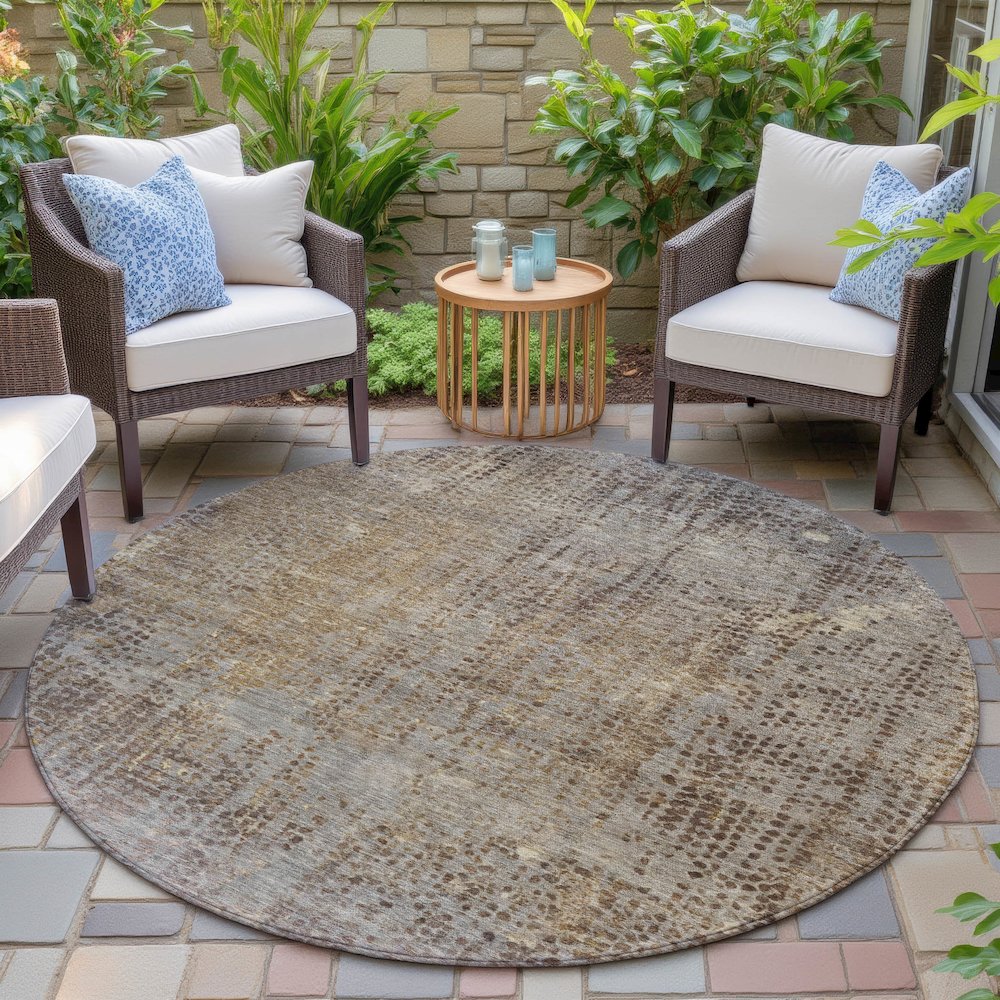Machine Washable Indoor/Outdoor Chantille ACN2088 Brown 8' x 8' Round Rug. Picture 6