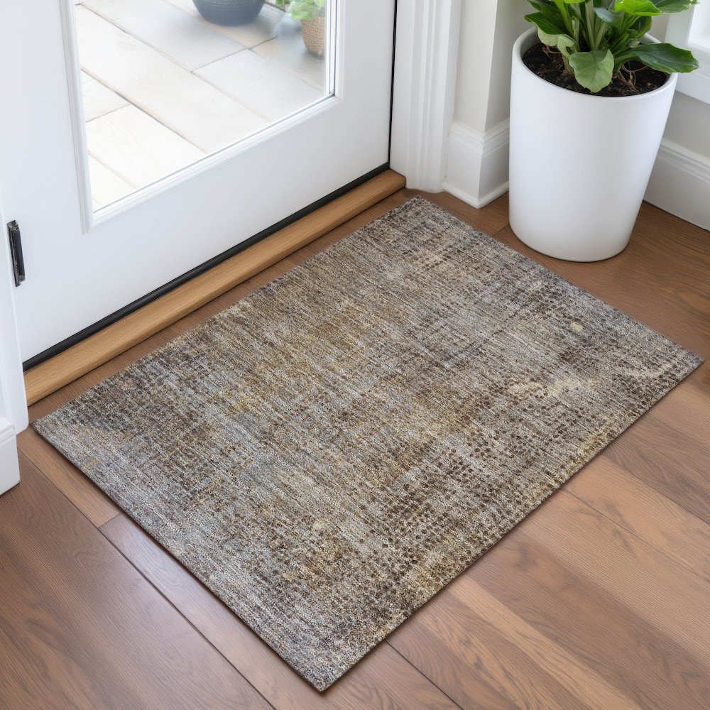 Machine Washable Indoor/Outdoor Chantille ACN2088 Brown 1'8" x 2'6" Rug. Picture 5