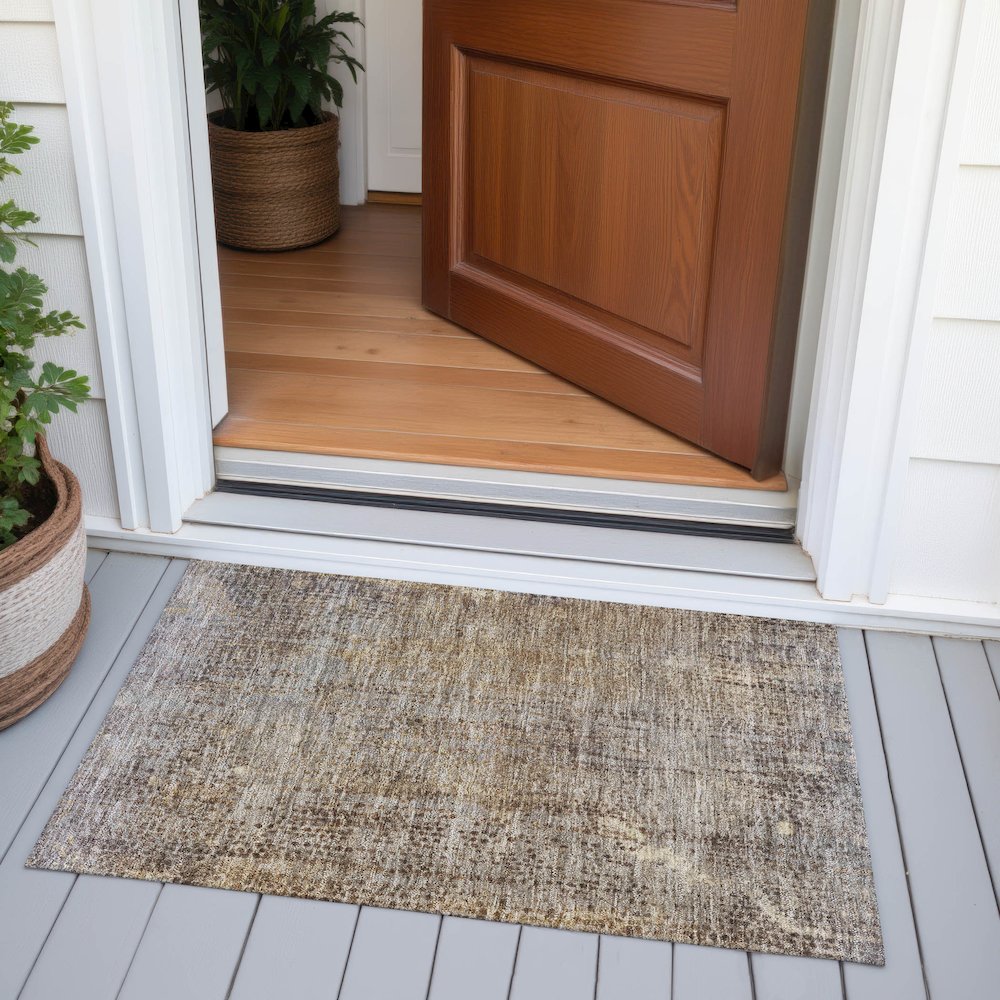Machine Washable Indoor/Outdoor Chantille ACN2088 Brown 1'8" x 2'6" Rug. Picture 6
