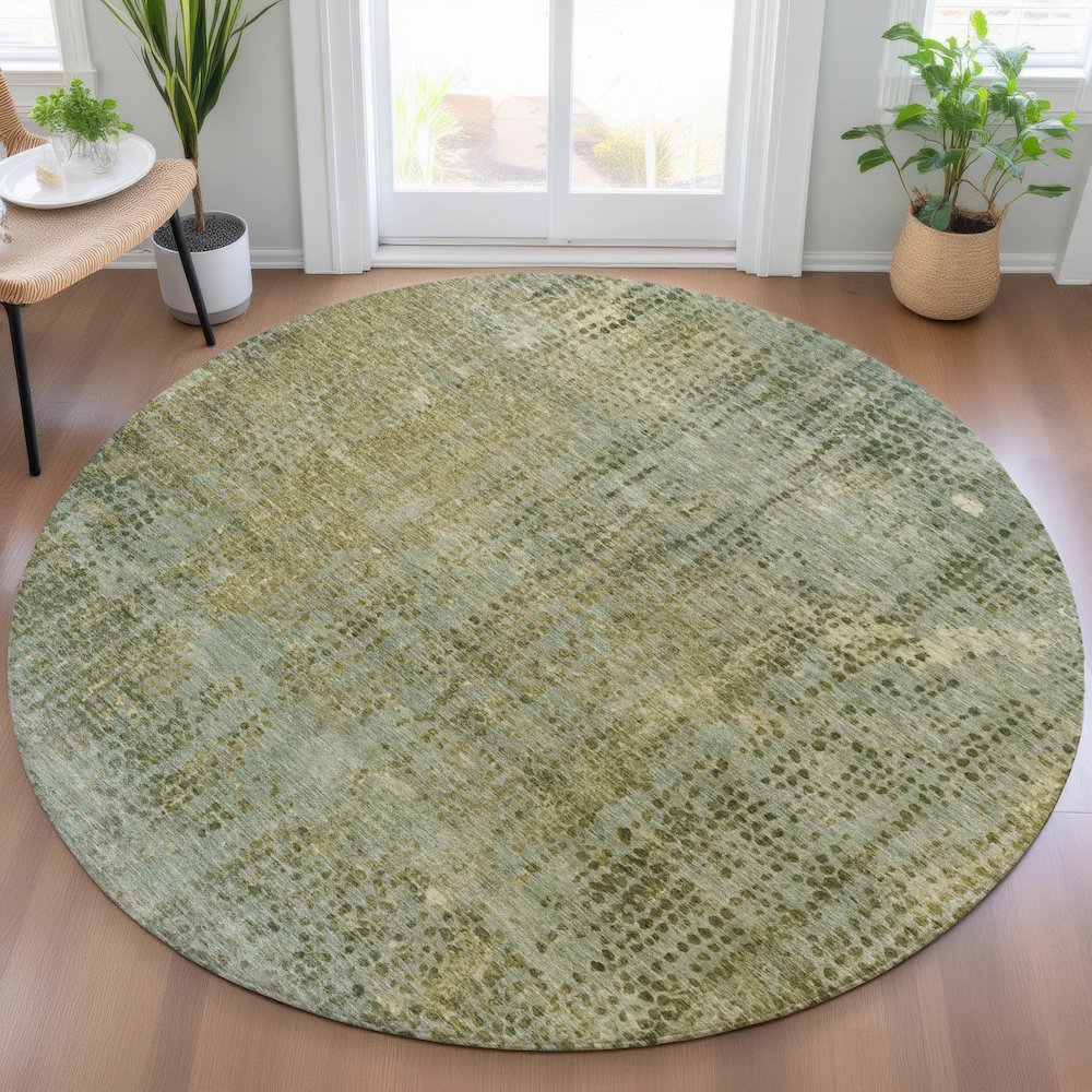 Machine Washable Indoor/Outdoor Chantille ACN2088 Green 8' x 8' Round Rug. Picture 5