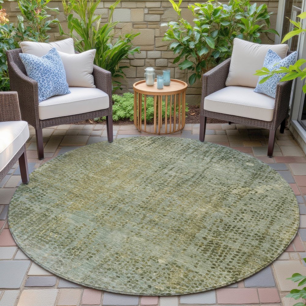 Machine Washable Indoor/Outdoor Chantille ACN2088 Green 8' x 8' Round Rug. Picture 6