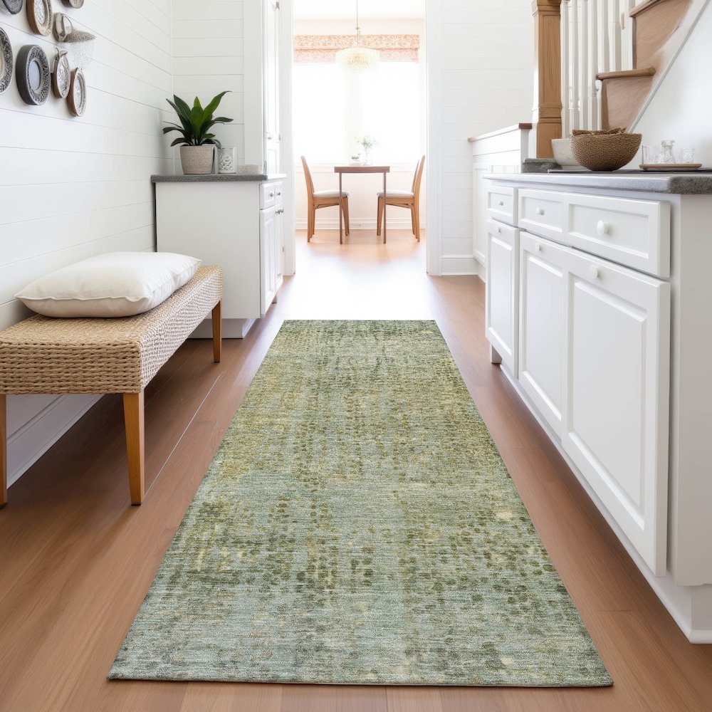 Machine Washable Indoor/Outdoor Chantille ACN2088 Green 2'3" x 7'6" Runner Rug. Picture 5