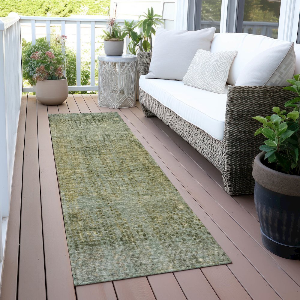 Machine Washable Indoor/Outdoor Chantille ACN2088 Green 2'3" x 7'6" Runner Rug. Picture 6
