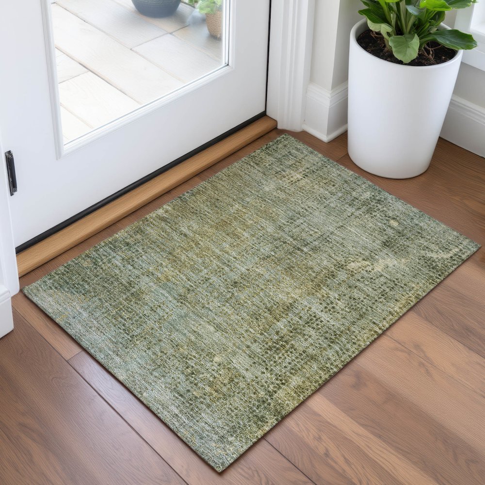 Machine Washable Indoor/Outdoor Chantille ACN2088 Green 1'8" x 2'6" Rug. Picture 5