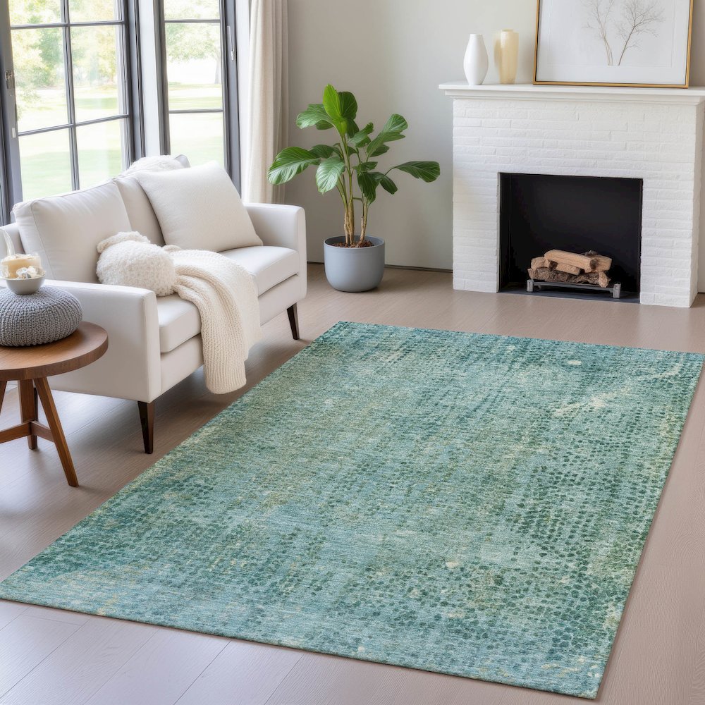 Machine Washable Indoor/Outdoor Chantille ACN2088 Teal 2'6" x 3'10" Rug. Picture 5