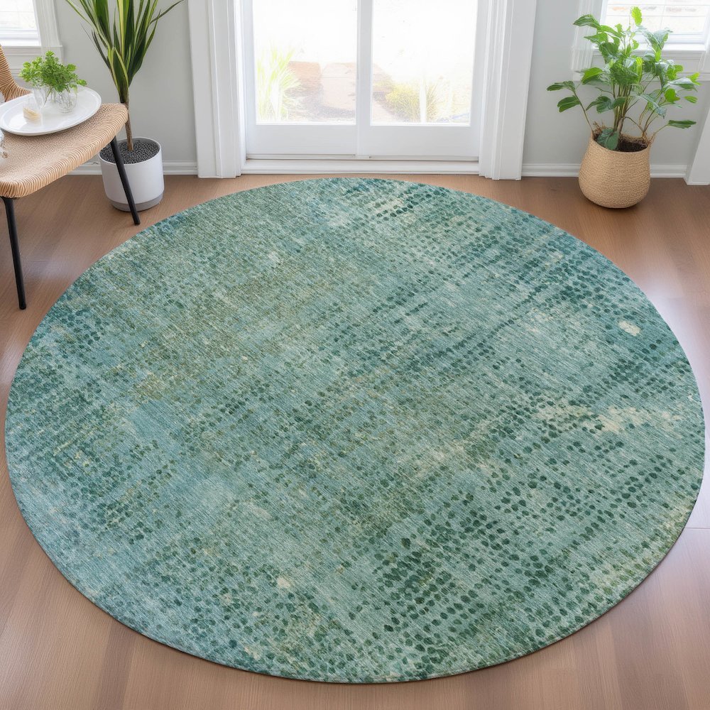 Machine Washable Indoor/Outdoor Chantille ACN2088 Teal 8' x 8' Round Rug. Picture 5