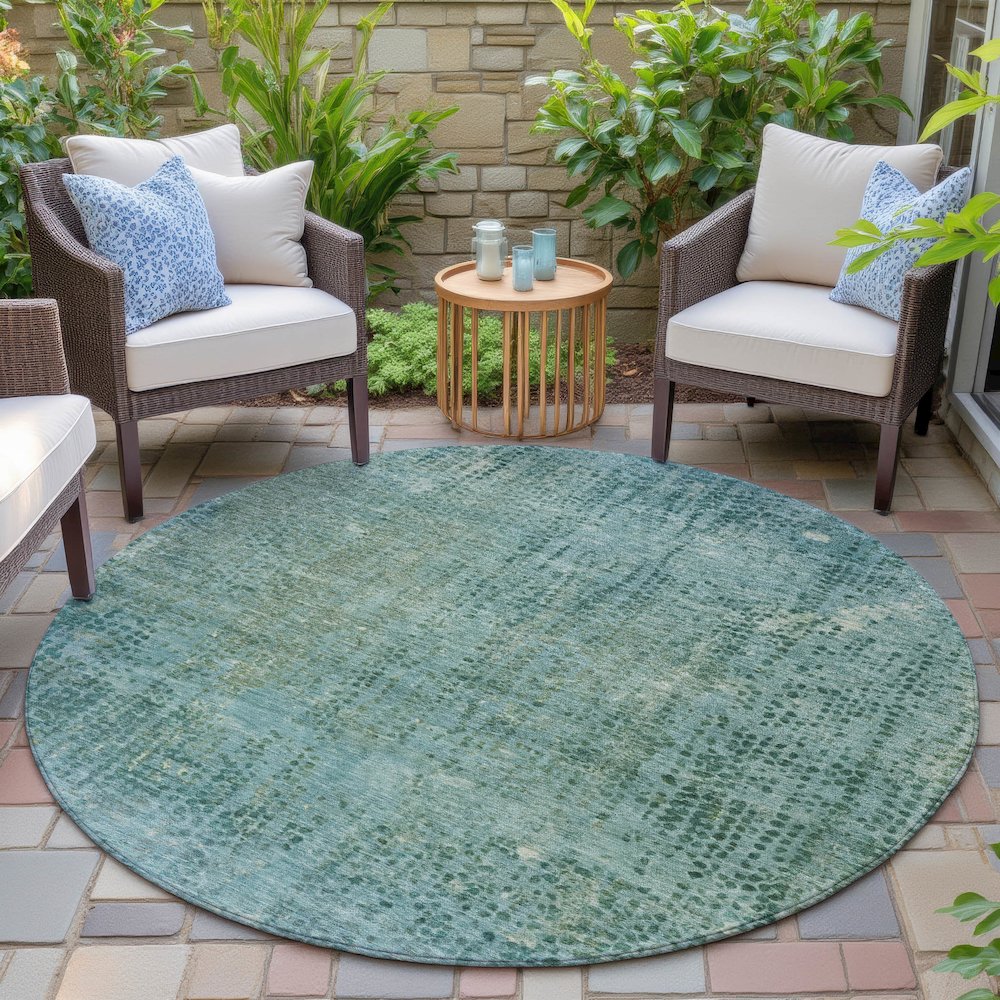 Machine Washable Indoor/Outdoor Chantille ACN2088 Teal 8' x 8' Round Rug. Picture 6
